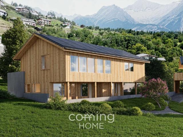 Cheminée, Bergblick und Gestaltungsfreiheit kompaktes Neubauhaus in sonnigem Bürchen