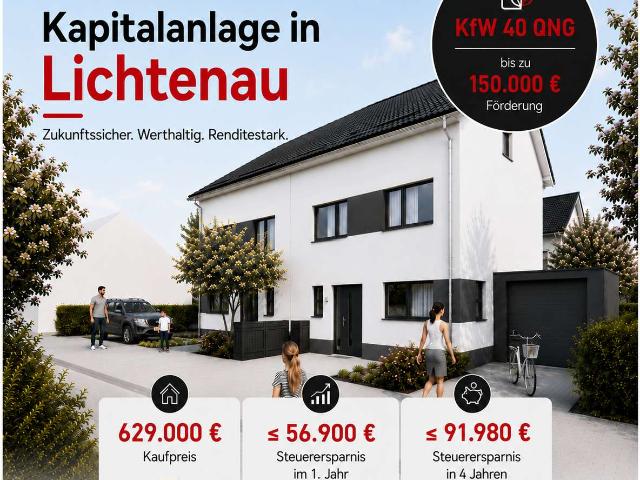 Neubauprojekt im KfW 40 QNG Standard: 4 Moderne & schlüsselfertige Doppelhaushälften in Lichtenau!