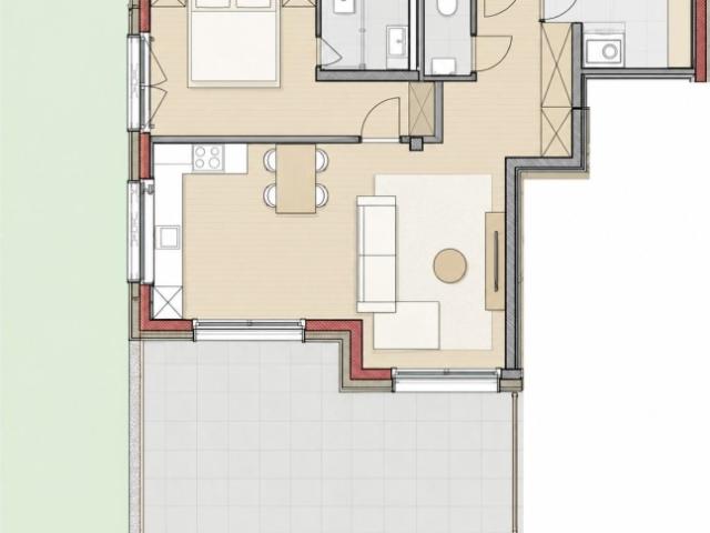 Neue möblierte Wohnung mit Terrasse und privatem Garten