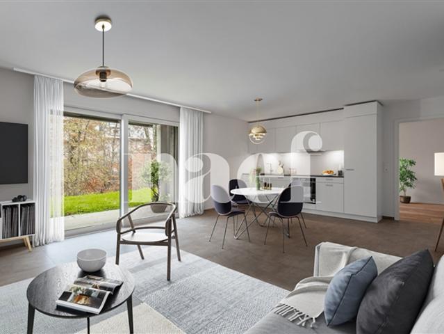 Neue 3,5 Zimmer Wohnung im Erdgeschoss mit Terrasse und Garten zum Verkauf in St Aubin | FR