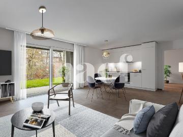 Neue 3,5 Zimmer Wohnung im Erdgeschoss mit Terrasse und Garten zum Verkauf in St Aubin | FR