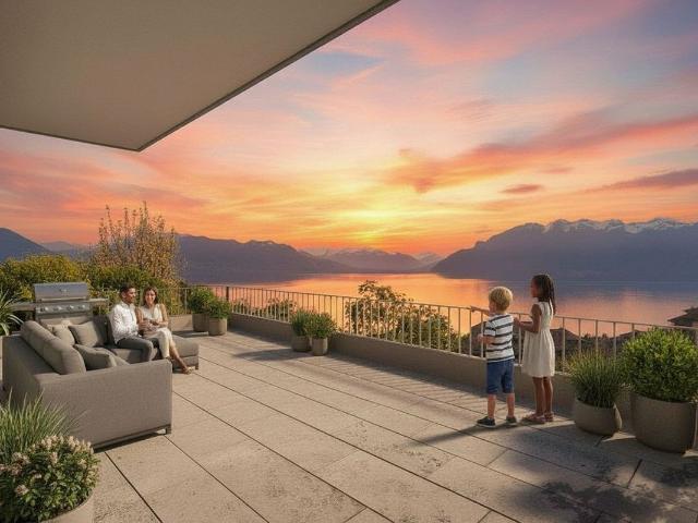 Neues Attika Duplex mit 6.5 Zimmern, grosszügigen Räumen und atemberaubendem Blick auf den Genfersee