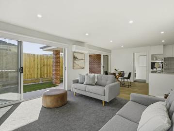 New low maintenance home with flat access, light filled interiors, undercover alfresco area