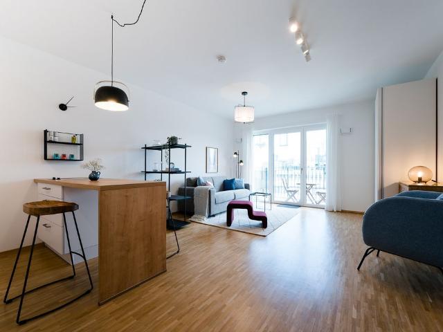 Newly built apartment with balcony and view of the skyline, centrally located near the Main, Frankfurt Amsterdam Apartments for Rent