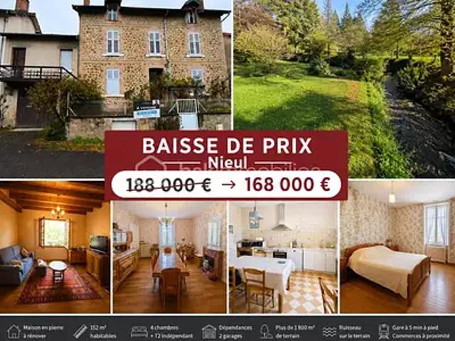 Nieul 87510 Achat / Vente maison 7 pièces t7 cave balcon