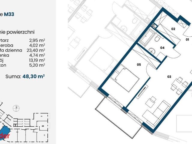 Nowa Dęba 48,3 m² w stanie deweloperskim z balkonem
