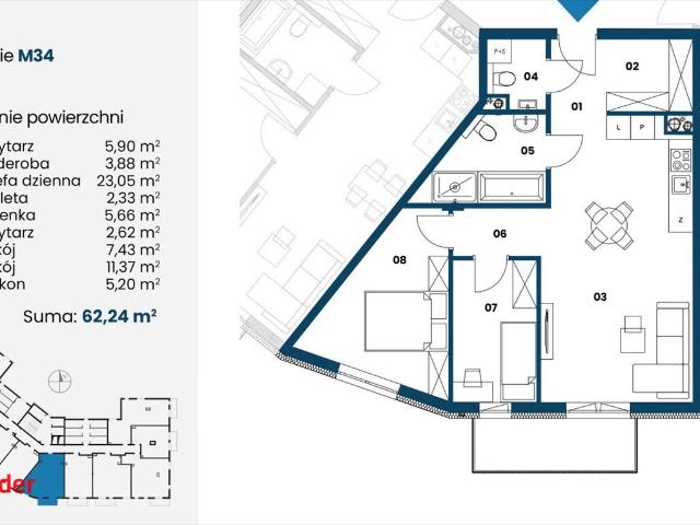 Nowa Dęba, Kwiatkowskiego, 62,24 m² deweloperskie