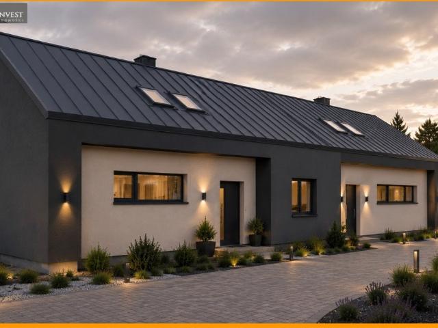 Nowoczesny dom w stylu stodoły, 110 m², duża działka
