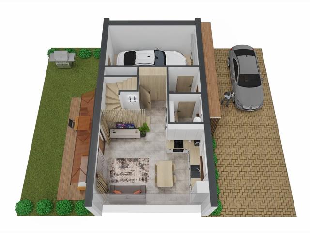 Nowoczesny segment 104 m² z ogrodem i garażem