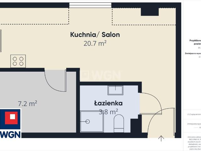 Nowoczesna kawalerka z oddzielną sypialnią 27,08 m²