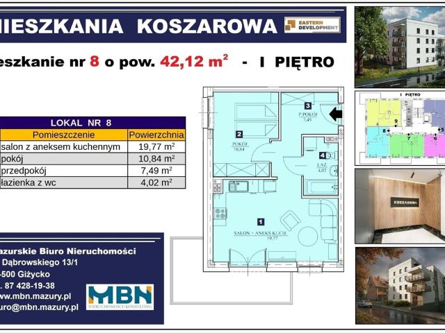 Nowoczesne mieszkanie 2 pok. z balkonem w Giżycku