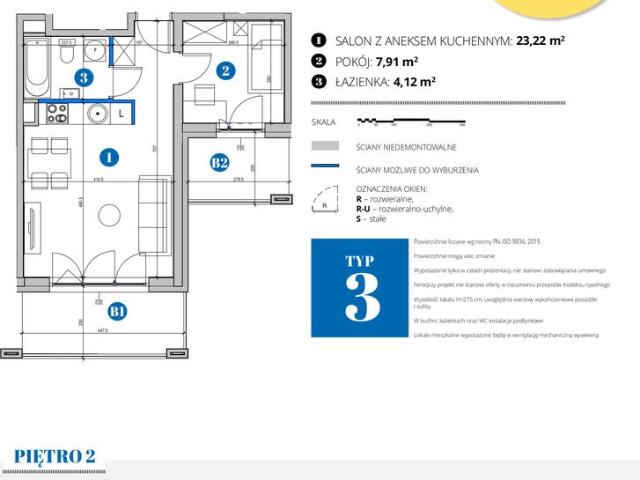 Nowoczesne 2 pokojowe mieszkanie w Mokotowie z dużymi przeszkleniami