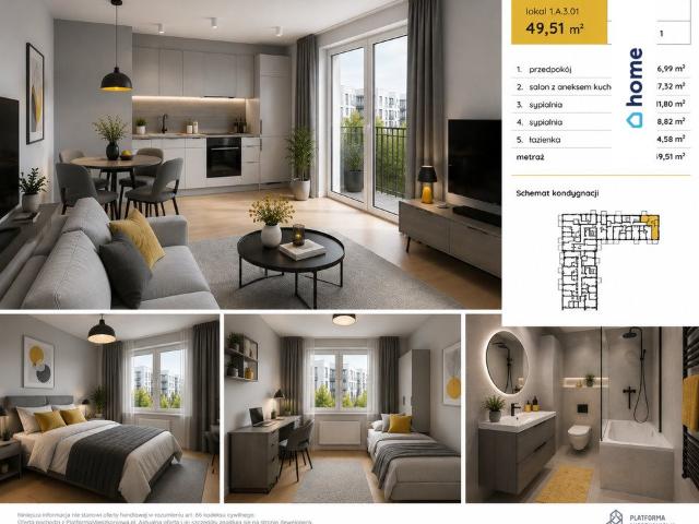Nowoczesne 3 pokojowe mieszkanie 49,51 m² blisko jeziora