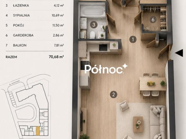 Nowoczesne 3 pokojowe mieszkanie 70,68 m² w sercu Czechowa