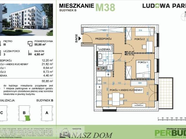 Nowoczesne 3 pokojowe mieszkanie w Ludowej Parku