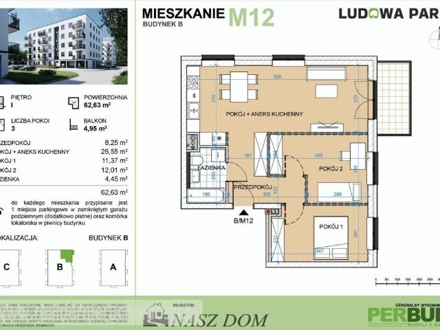 Nowoczesne 3 pokojowe mieszkanie z balkonem w Ludowej Park