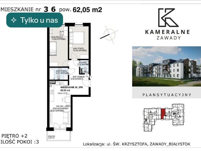Na sprzedaż nowoczesne 3 pokojowe mieszkanie z balkonem w Zawadach