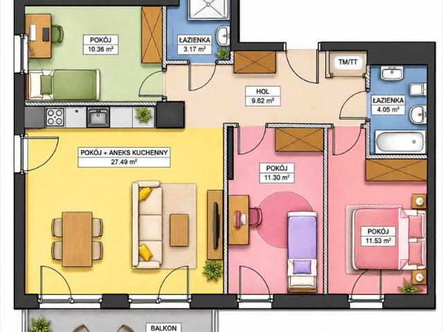 Na sprzedaż nowoczesne 4 pokojowe mieszkanie z balkonem i Smart Home