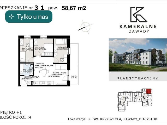 Nowoczesne 4 pokojowe mieszkanie z balkonem na Zawadach polecam