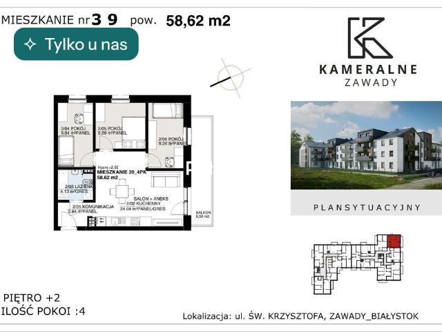 Nowoczesne 4 pokojowe mieszkanie z balkonem w Zawadach