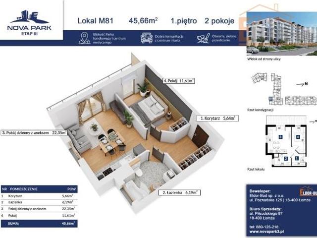 Nowoczesne 2 pokojowe mieszkanie z ogródkiem i tarasem