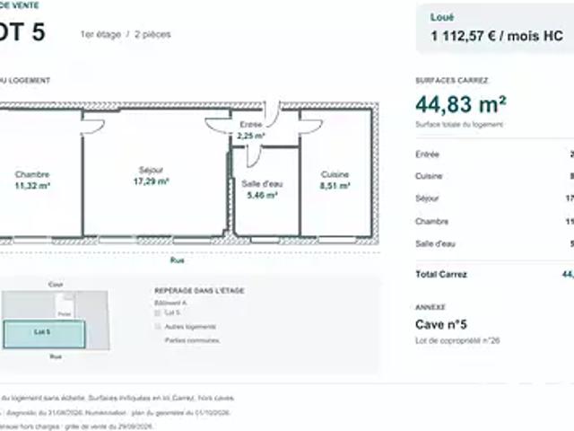 Paris 19ème 75019 Achat / Vente appartement 2 pièces t2