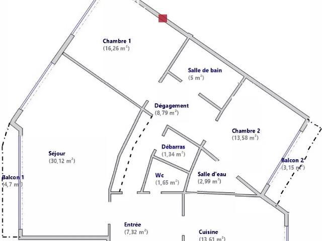 Paris Xvi Appartement traversant de 101 m2 avec balcons 101m² Paris 16ème