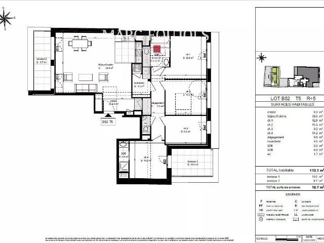 PARIS / MONTMARTRE appartement neuf 5 pièces avec terrasse. 113m² Paris 18ème