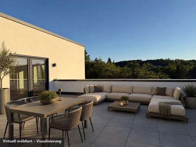 Penthouse mit eigener Haustür: eigenes Geschoss, 51 m² Dachterrasse, Lahntalblick – provisionsfrei