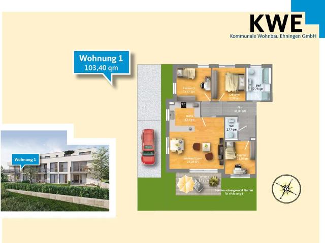 Perfekt für Familien 4 Zimmer Erdgeschosswohnung mit Garten: Wohnung Nr. 1
