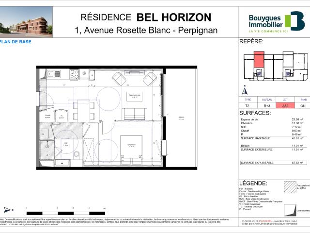 PERPIGNAN / CENTRE: APPARTEMENT 3 PIECES + PARKING