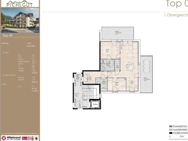 Pichlgut: 3 Zimmer Wohnung mit Zwei Balkonen und Zwei Bädern, Top 09