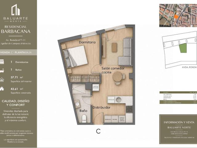 Piso en venta en Aguilar de Campoo. Obra nueva de 1 dormitorio junto al Paseo de la Barbacana. Pisos Aguilar de.