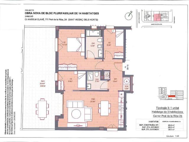 Piso en venta en calle Anselm Clavé, Sant Vicenç dels Horts, de 69 m² 3 habitaciones por 390.000