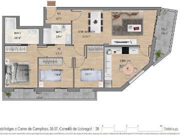 Piso en venta en calle Campfaso, Cornellà de Llobregat, de 74 m² 3 habitaciones por 375.000