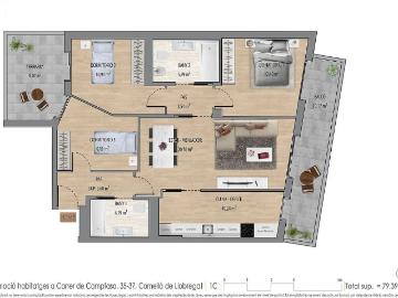 Piso en venta en calle Campfaso, Cornellà de Llobregat, de 79 m² 3 habitaciones por 397.000