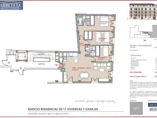 Piso en venta en Guadalajara, Casco Histórico. INMOBILIARIA ARBETETA VENDE PISO DE NUEVA CONSTRUCCIÓN DE 3 DORMITORIOS EN EL CENTRO DE GUADALAJARA. Pisos.
