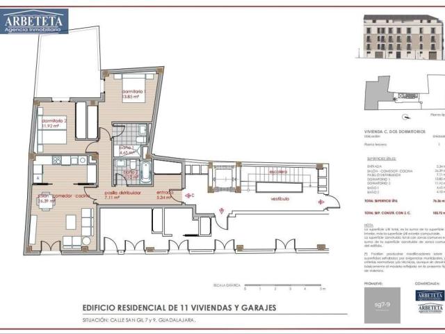 Piso en venta en Guadalajara, Casco Histórico. INMOBILIARIA ARBETETA VENDE PISO DE NUEVA CONSTRUCCIÓN DE 2 DORMITORIOS EN EL CENTRO DE GUADALAJARA. Pisos.