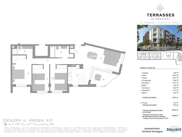 Piso en venta en Rocafort. Luminoso piso de obra nueva de 3 dormitorios con terraza de 8 m en venta en Rocafort. Pisos.