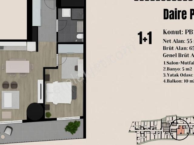 Point Residence | 25. Kat | Deniz Cephe | Satılık 1+1 Daire