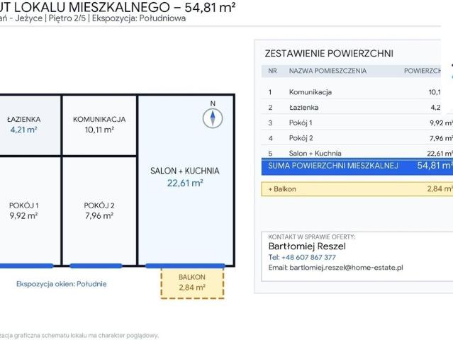 Polecam 3 pokojowe mieszkanie 54,81 m² z balkonem w Poznaniu
