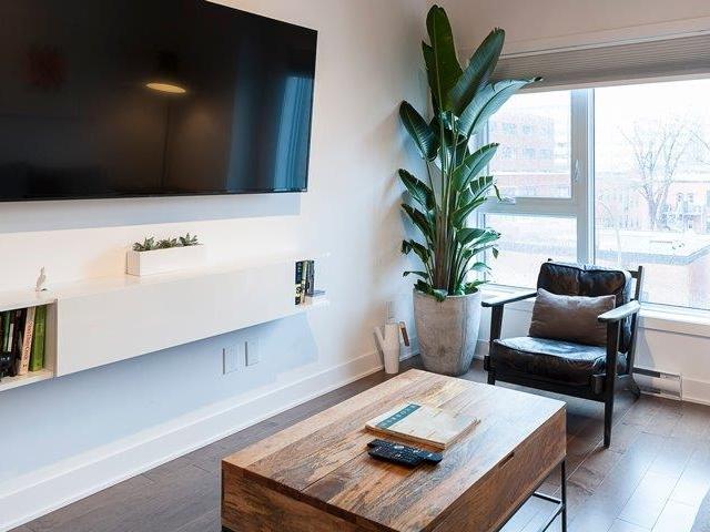 Plateau Mont Royal Furnished Condo Rental at Le Milieu – Modern 1 Bedroom with 1 Bathroom plus Hardwood Floors and Balcony