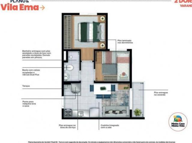 Plano & Vila Ema | Construção | 34 metros | 02 dormitórios | com varanda | sem vaga