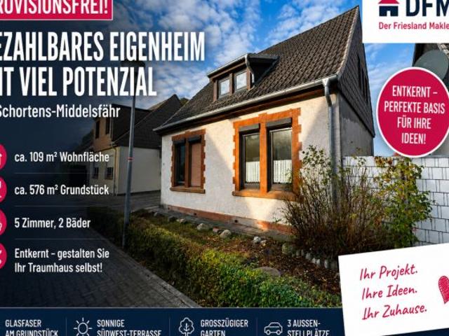 PROVISIONSFREI: Bezahlbares Eigenheim im gefragten Schortens Middelsfähr sucht Handwerkerfamilie