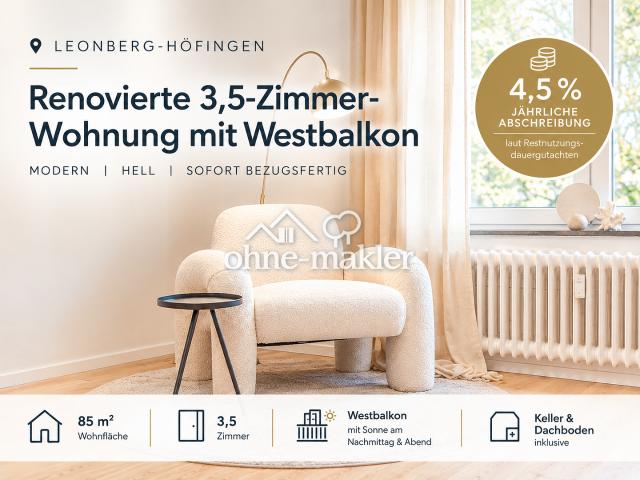 provisionsfrei: Renovierte 3 Zimmer Wohnung mit Westbalkon – 4,5 % AfA