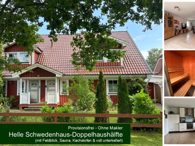 Provisionsfrei: Schwedenhaus Doppelhaushälfte mit Sauna, großem Garten & Feldblick
