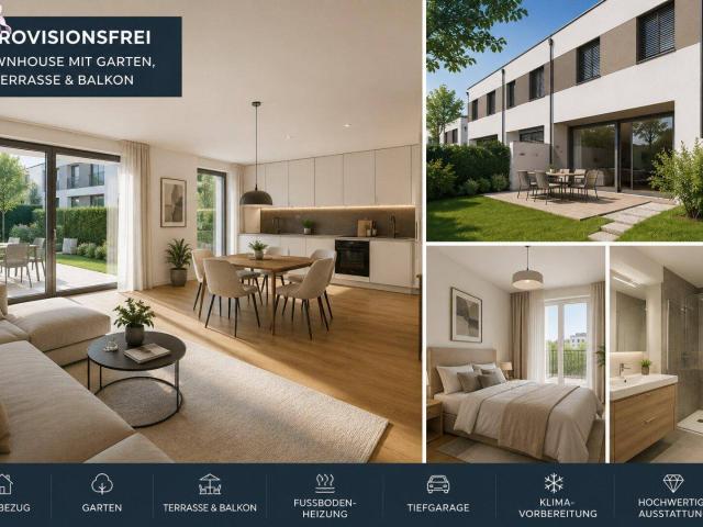 PROVISIONSFREIES TOWNHOUSE MIT EIGENGARTEN, TERRASSE & BALKON – WOHNEN WIE IM EIGENEN HAUS + Grundbuchgebühren Befreiung !