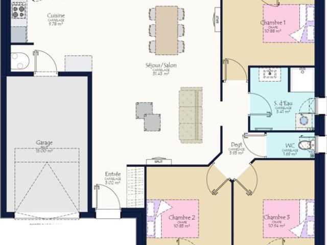 Projet de construction d'une maison neuve de 87.91 m² avec terrain à SAINT MARS LA JAILLE 44