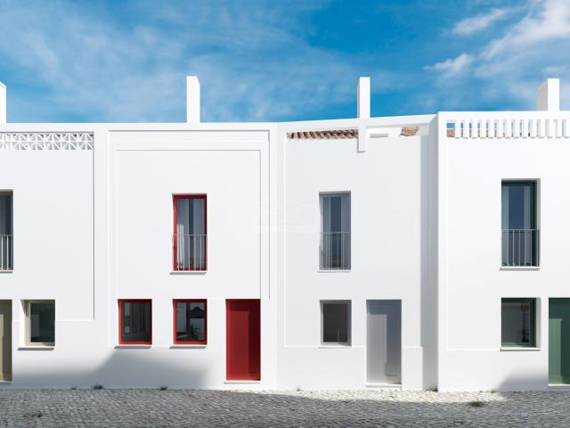 Projeto aprovado para casa de aldeia contemporânea de três andares com pátio