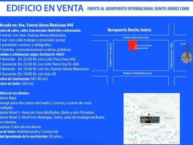 PROPIEDAD CON EDIFICIO EN VENTA, COL. FEDERAL, VENUSTIANO CARRANZA, CDMX, Frente al Aeropuerto AICM